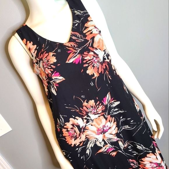 APT 9 Black Pink Floral Sleeveless Shift Dress - Picture 7 of 10